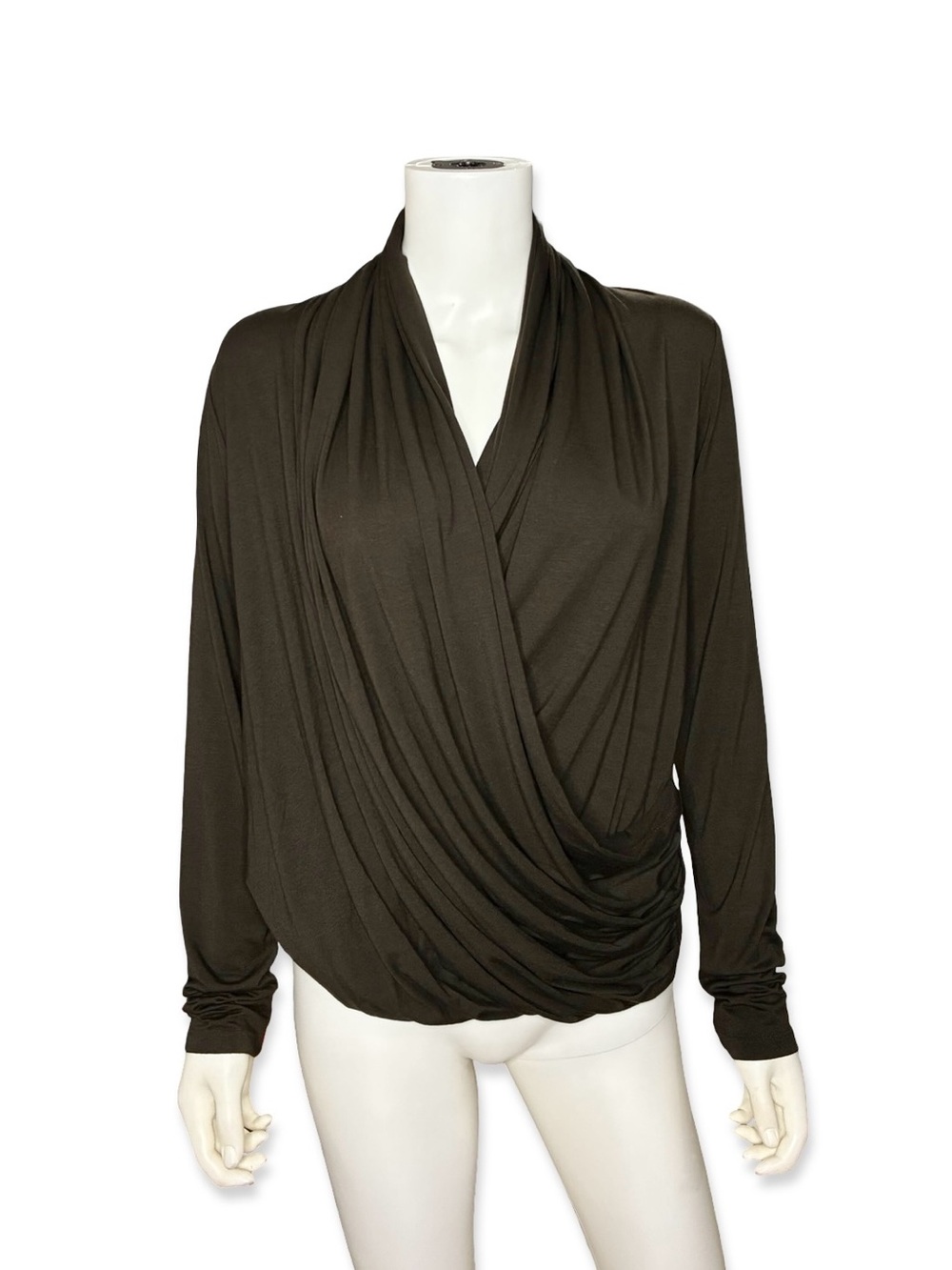 Fifteen Twenty Brown Draped Long Sleeve Blouson Wrap Top